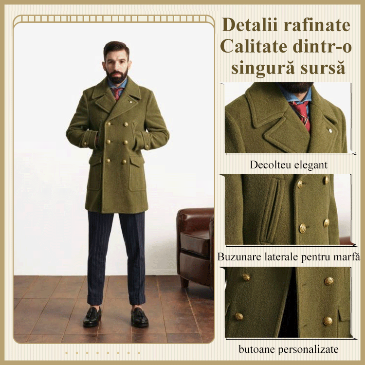 Jachetă de lână de lungime medie pentru bărbați britanici