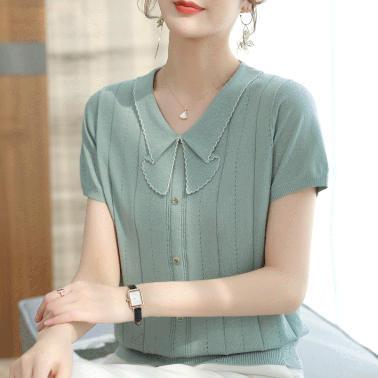 젋어 보인 아이스 니트 반소매 