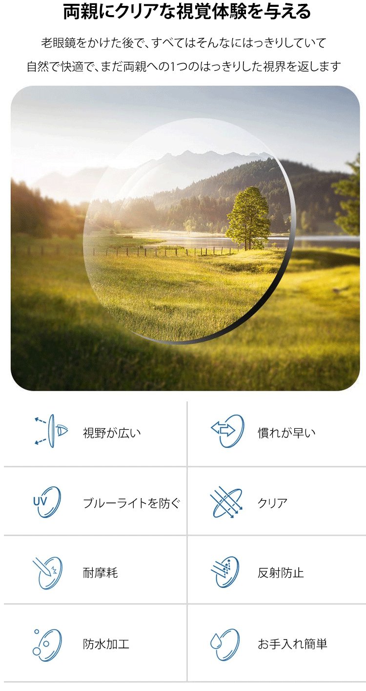 シンプルデザインのブルーライトカット老眼鏡