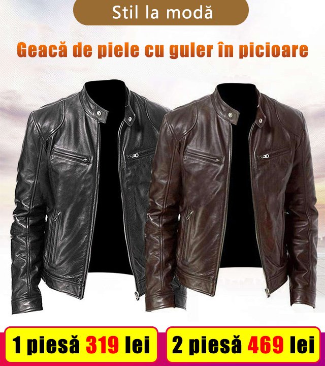 Geacă de piele cu guler în picioare