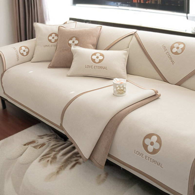 크림 소파 커버 사계절 공용 퓨어 컬러 소파 패드 쿠션 소파 커버 커버 크림 솔리드 소파 매트