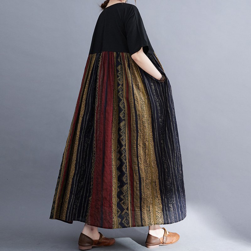 超人気ヒッコリー柄切り替え配色ワンピース