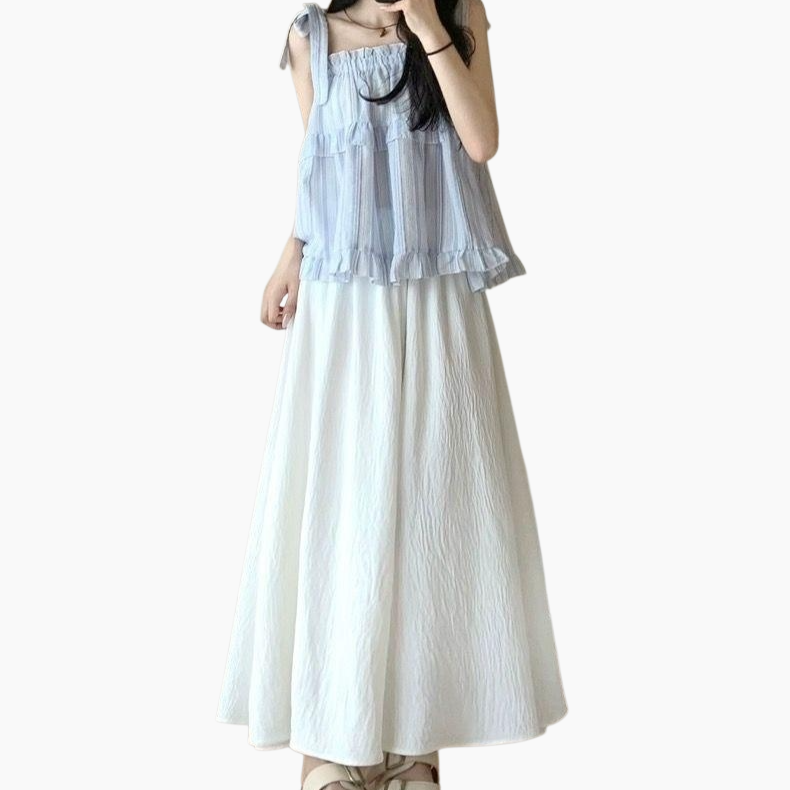 핑크 치마바지녀 여름 얇은 키에 샤랄라 주름 a라인 스커트 하이웨스트 슬림핏 와이드 팬츠