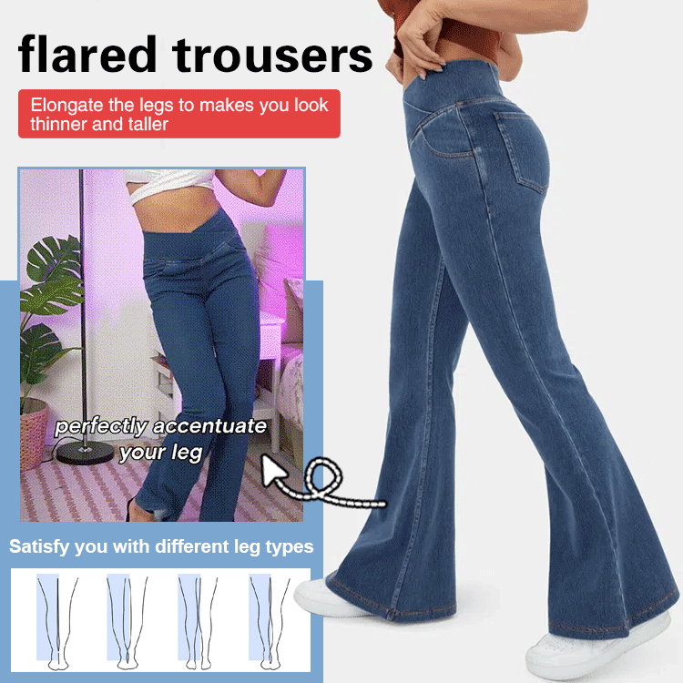 High elastic denim flared pants