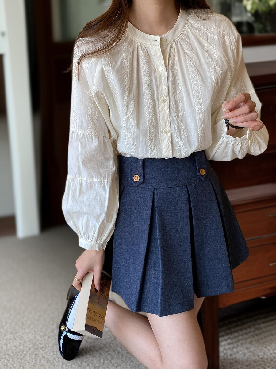 봄 레이스 벌룬 소매 셔츠 봄 셔츠 레이스 벌룬 소매 셔츠 봄 레이스 셔츠