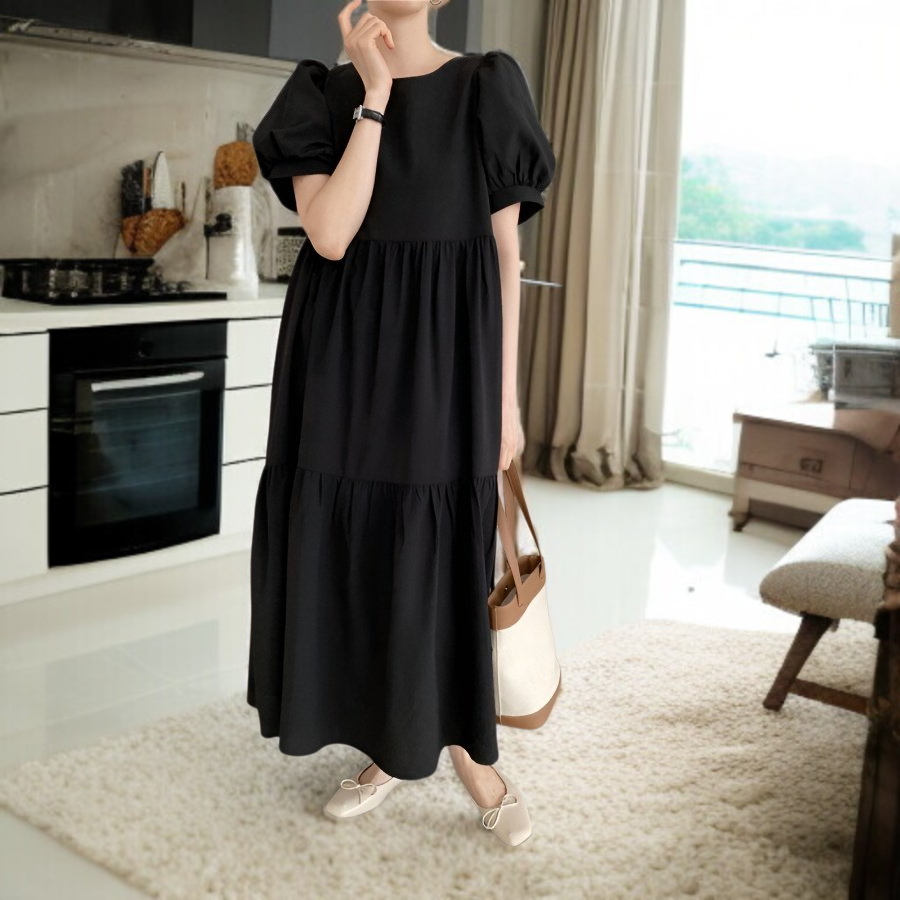 편안한 박시 퍼프 소매 원피스