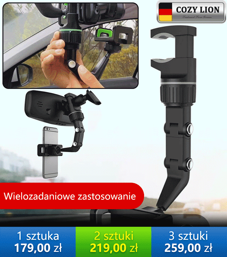 UCHWYT SAMOCHODOWY NA TELEFON WSTECZNE LUSTERKO