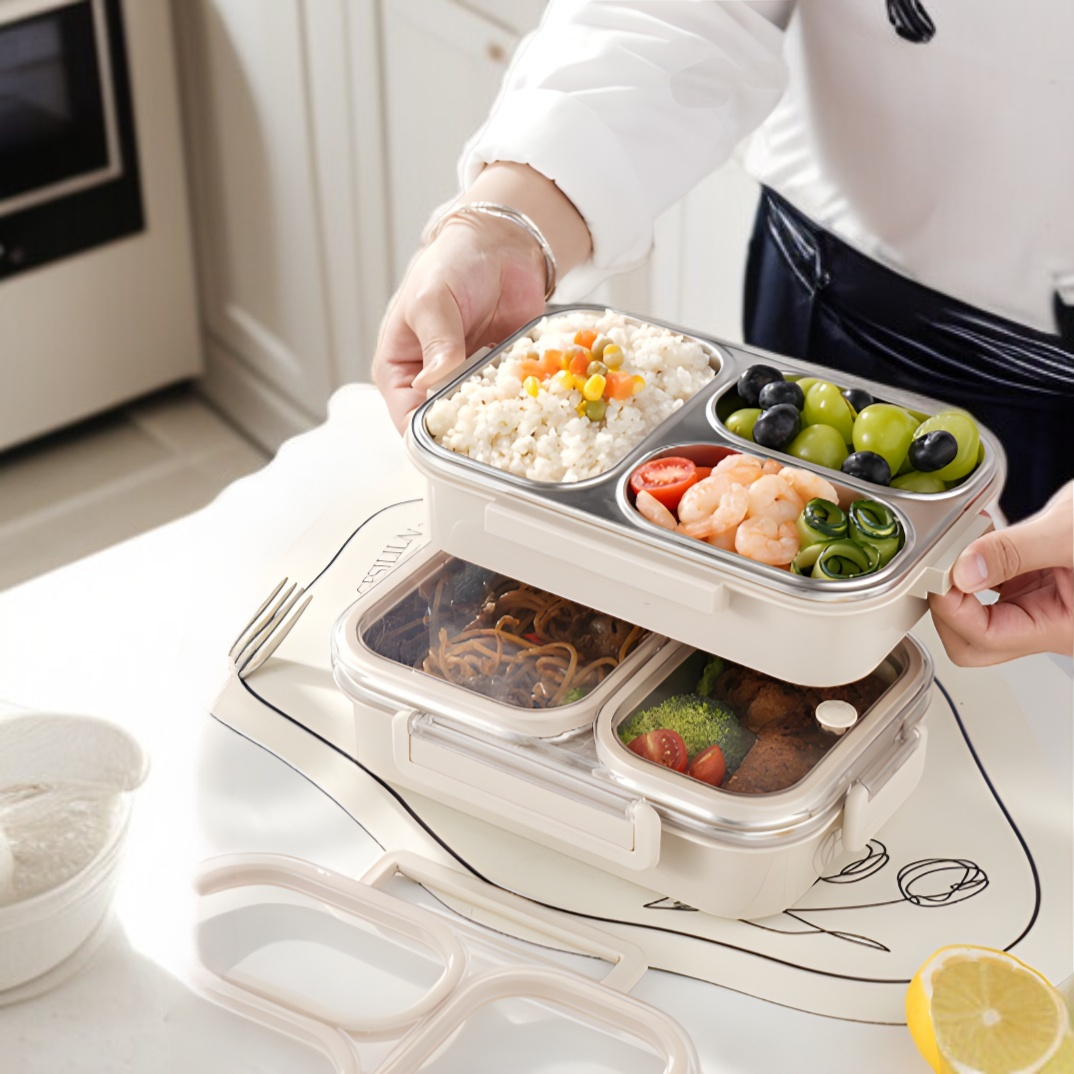 高品質304ステンレス製ランチボックスの素材アップ