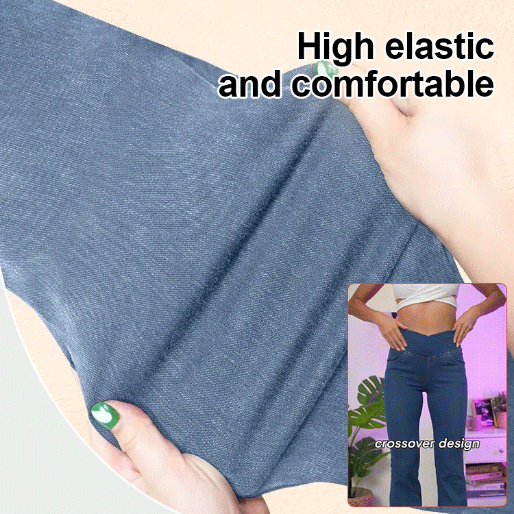 High elastic denim flared pants