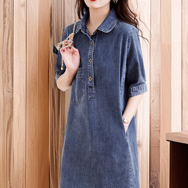 빅사이즈 루즈핏 데님 원피스 착용샷