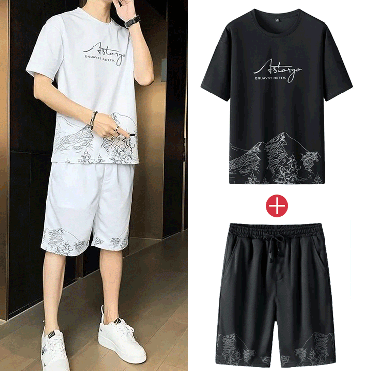 프린트 패션 반팔 티셔츠 세트