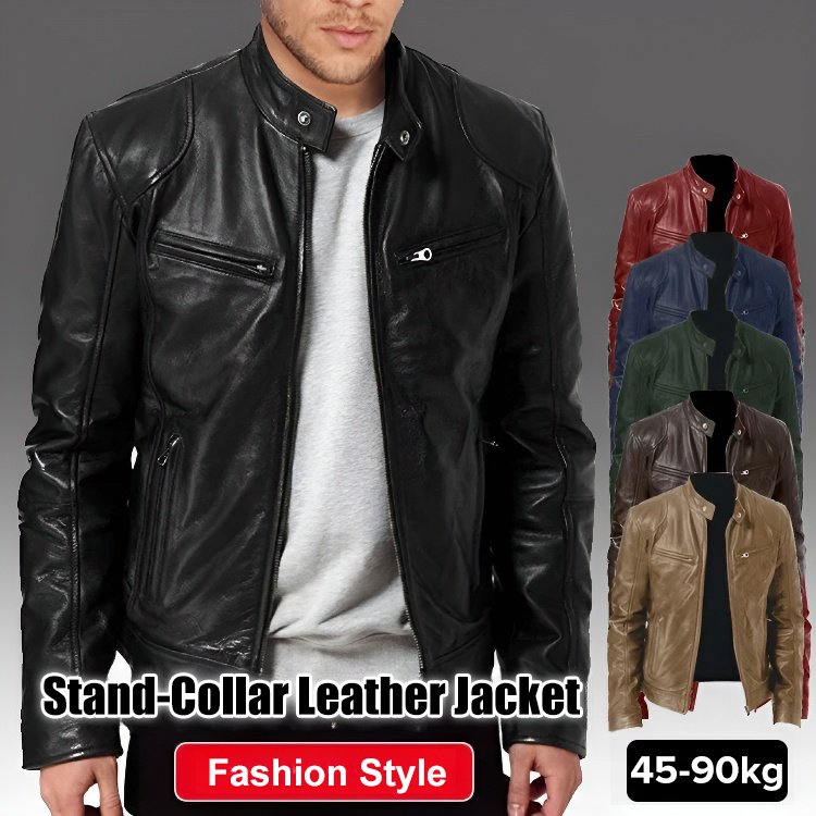 Stand-Collar Slim Leather Jacket