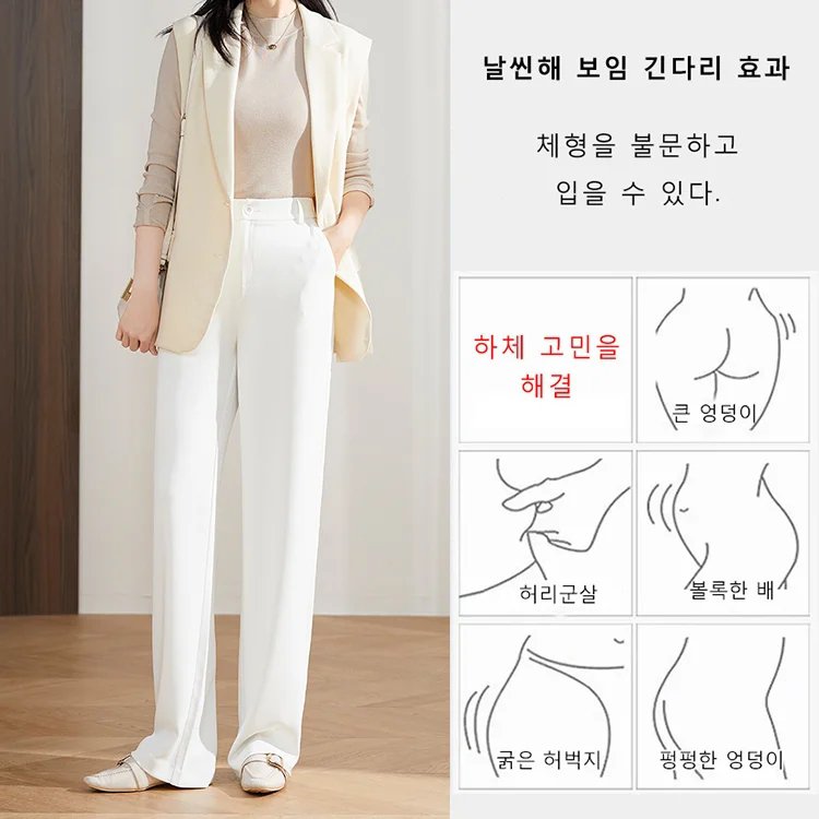 하이 웨이스트 드레이프 슈트 와이드 레그 팬츠  