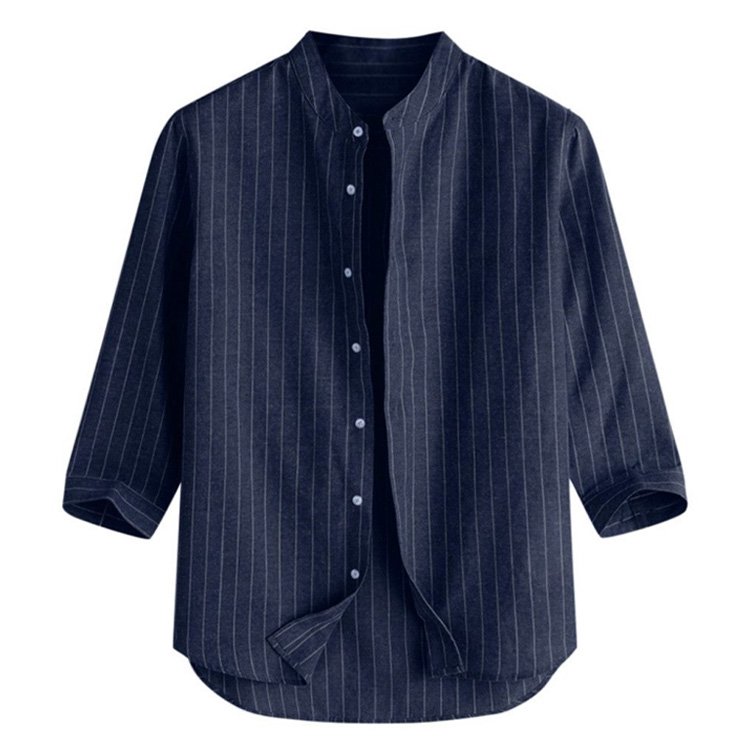 스트라이프 7부 린넨 셔츠